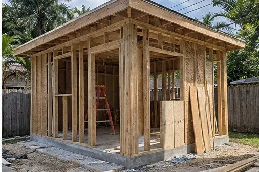 Detached backyard ADU under wood-frame construction