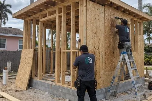 Hollywood Outdoor crew framing a compact backyard ADU