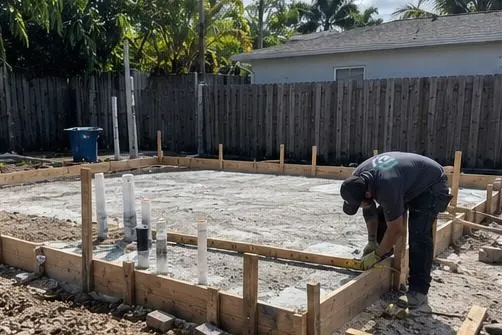 Hollywood Outdoor crew preparing a compact backyard ADU foundation