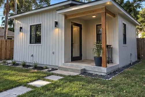 Completed compact detached backyard ADU in South Florida