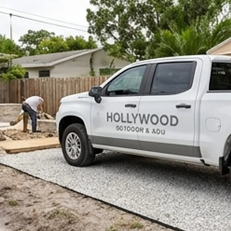 branded truck parked near a job site