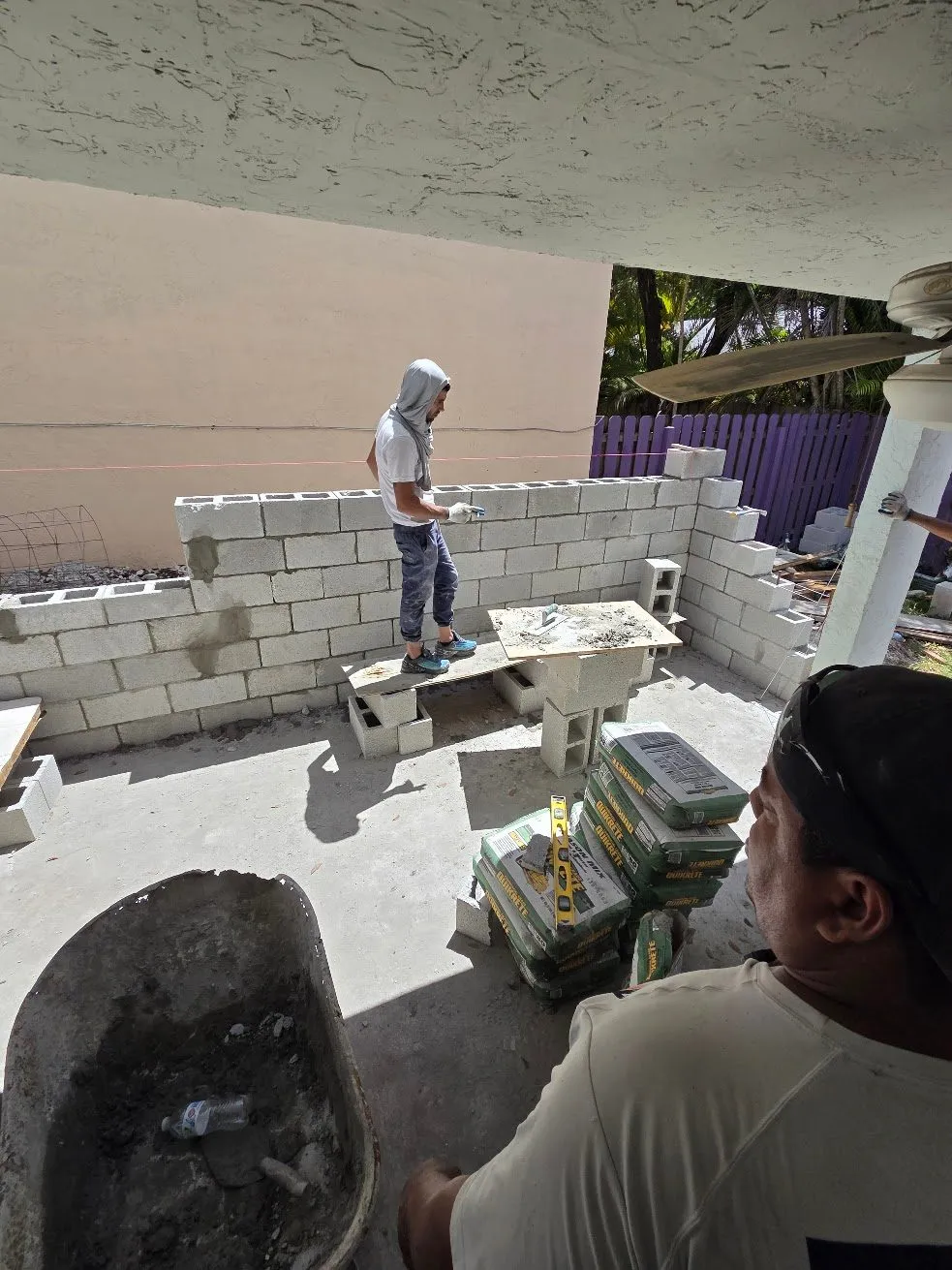 Outdoor kitchen construction progress in Hollywood Florida